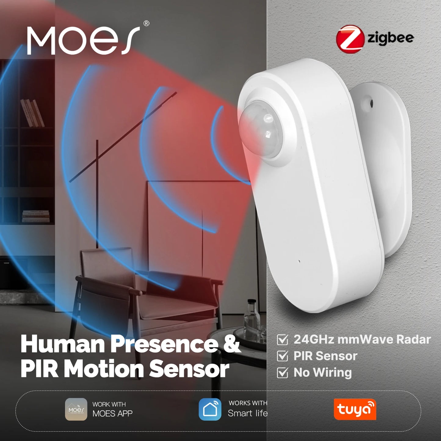 MOES AuraSense 24GHz Smart Presence Sensor – Tuya ZigBee Radar Control